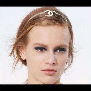 CHANEL Gold CC Accent Metal Headband authentic